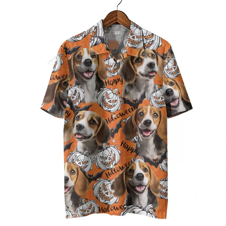 Beagle Dog Halloween Hawaiian Shirts, Funny Pumpkins Dog Halloween Summer Beach Shirt, Dog Lover Button Down Short Sleeve Shirt, Spooky Aloha Shirts