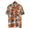 Spooky Bulldog Halloween Hawaiian Shirts, Funny Ghost Dog Halloween Summer Beach Shirt, Dog Lover Button Down Short Sleeve Shirt, Spooky Aloha Shirts