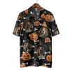 Beagle Witch Halloween Hawaiian Shirt, Pumpkin Bones Dog Halloween Summer Beach Shirt, Dog Lover Button Down Short Sleeve Shirt, Spooky Aloha Shirts