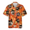 Custom Pet Face Halloween Hawaiian Shirt, Spooky Season Pumpkin Dog Halloween Summer Beach Shirt, Dog Lover Button Down Short Sleeve Aloha Shirts