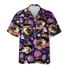 Custom Pet Face Halloween Hawaiian Shirt, Witch Candy Dog Halloween Summer Beach Shirt, Dog Lover Button Down Short Sleeve Shirt, Spooky Aloha Shirt