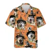 Husky Witch Halloween Hawaiian Shirt, Funny Ghost Dog Halloween Summer Beach Shirt, Dog Lover Button Down Short Sleeve Shirt, Spooky Aloha Shirts
