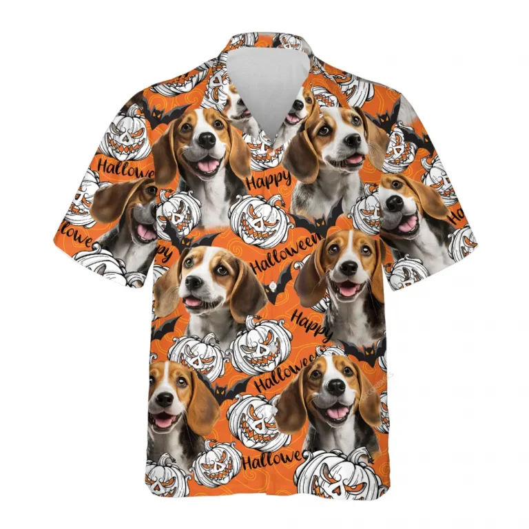 Custom Pet Face Halloween Hawaiian Shirts, Funny Pumpkins Dog Halloween Summer Shirt, Dog Lover Button Down Short Sleeve Shirt, Spooky Aloha Shirts