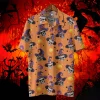 Skull Witch Halloween Hawaiian Shirts, Spooky Aloha Shirts, Halloween Pattern Summer Beach Shirt, Halloween Button Down Short Sleeve Hawaiian Shirt