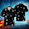 Skull Bones Halloween Hawaiian Shirts, Spooky Aloha Shirts, Horror Bones Pattern Summer Beach Shirt, Halloween Button Down Short Sleeve Hawaiian Shirt