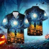 Witch Pumpkins Halloween Hawaiian Shirt, Scary Night Full Moon Beach Shirt, Spooky Aloha Shirts, Horror Night Button Down Short Sleeve Hawaiian Shirt