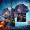 Bigfoot Pumpkin Hawaiian Shirts, Halloween Sasquatch Button Down Short Sleeve Hawaiian Shirts, Spooky Aloha Shirts, Star Night Full Moon Beach Shirts