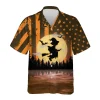 Us Flag Witch Halloween Hawaiian Shirts, Scary Night Full Moon Beach Shirt, Spooky Aloha Shirts, Witch Button Down Short Sleeve Hawaiian Shirts
