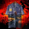 Bigfoot Pumpkin Hawaiian Shirts, Halloween Sasquatch Button Down Short Sleeve Hawaiian Shirts, Spooky Aloha Shirts, Star Night Full Moon Beach Shirts