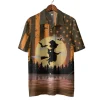 Us Flag Witch Halloween Hawaiian Shirts, Scary Night Full Moon Beach Shirt, Spooky Aloha Shirts, Witch Button Down Short Sleeve Hawaiian Shirts