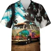 Hippie Bus Hawaiian Shirt For Men, Camping Hawaiian Shirt, Aloha Shirts, Tropical Beach Shirts, Outdoor Trip Casual Button Down Shirt Short Sleeve