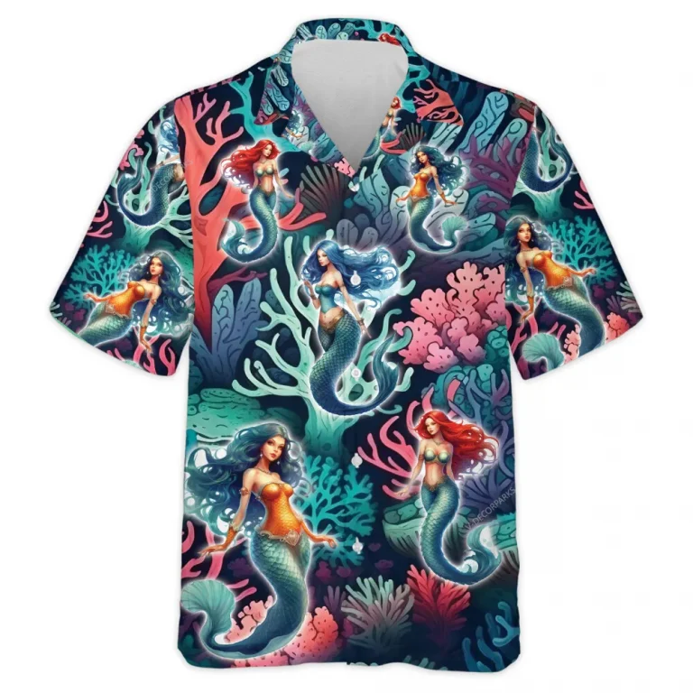 Mermaid Hawaiian Shirt For Men And Women, Beautiful Mermaid Pattern Aloha Beach Shirt, Coral Reef Summer Button Down Short Sleeve Shirts