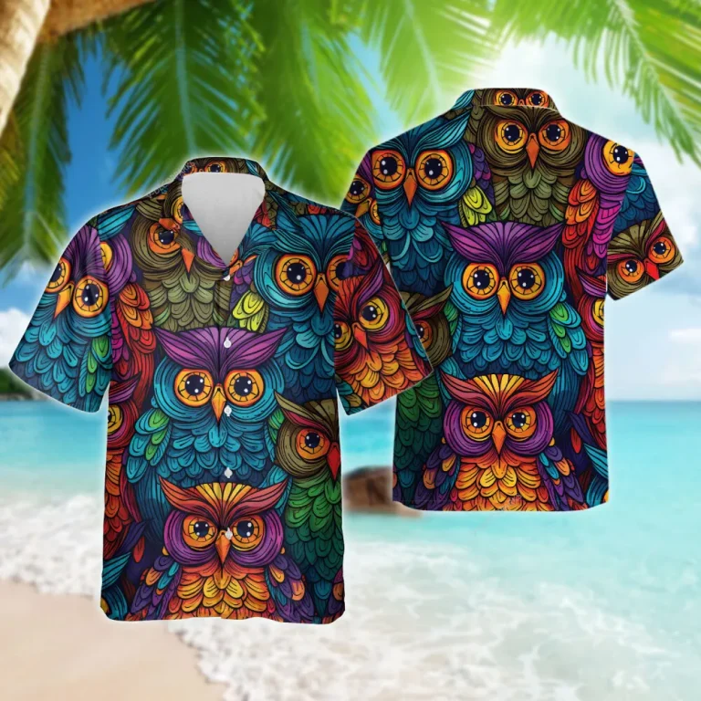 Cute Owl Tropical Hawaiian Shirt For Men Women, Tropical Floral Aloha Vibes Beach Shirt, Summer Button Down Shirt For Bird Lover