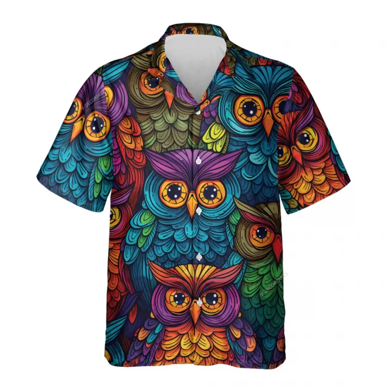 Cute Owl Tropical Hawaiian Shirt For Men Women, Tropical Floral Aloha Vibes Beach Shirt, Summer Button Down Shirt For Bird Lover