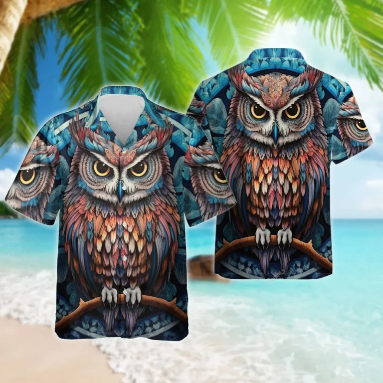 Colorful Night Owl Hawaiian Shirt For Men Women, Cool Bird Aloha Vibes Beach Shirt, Summer Button Down Shirt For Bird Lover