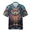 Colorful Night Owl Hawaiian Shirt For Men Women, Cool Bird Aloha Vibes Beach Shirt, Summer Button Down Shirt For Bird Lover