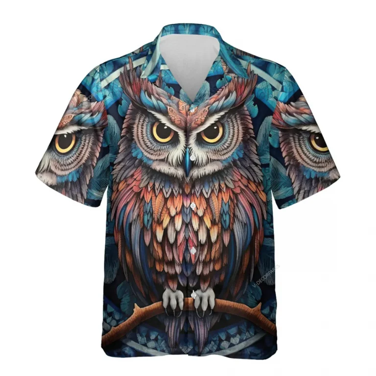 Colorful Night Owl Hawaiian Shirt For Men Women, Cool Bird Aloha Vibes Beach Shirt, Summer Button Down Shirt For Bird Lover