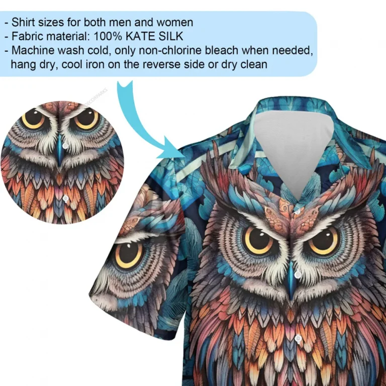 Colorful Night Owl Hawaiian Shirt For Men Women, Cool Bird Aloha Vibes Beach Shirt, Summer Button Down Shirt For Bird Lover