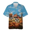 Dairy Cow Farm Thanksgiving Hawaiian Shirts, Pumpkins Harvest Thanksgiving Aloha Shirt, Beach Shirts, Thanksgiving Gift Button Down Shirt Short Sleeve