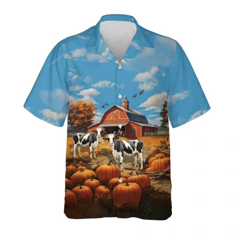 Dairy Cow Farm Thanksgiving Hawaiian Shirts, Pumpkins Harvest Thanksgiving Aloha Shirt, Beach Shirts, Thanksgiving Gift Button Down Shirt Short Sleeve