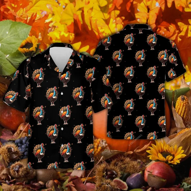 Colorful Turkey Thanksgiving Hawaiian Shirts, Turkeys Pattern Hawaiian Beach Shirts, 3d Aloha Shirts, Thanksgiving Gift Button Down Shirt Short Sleeve