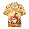 Pumpkins Gnomes Thanksgiving Hawaiian Shirts, Happy Fall Y'all Hawaii Beach Shirts, 3d Aloha Shirts, Thanksgiving Gift Button Down Shirt Short Sleeve