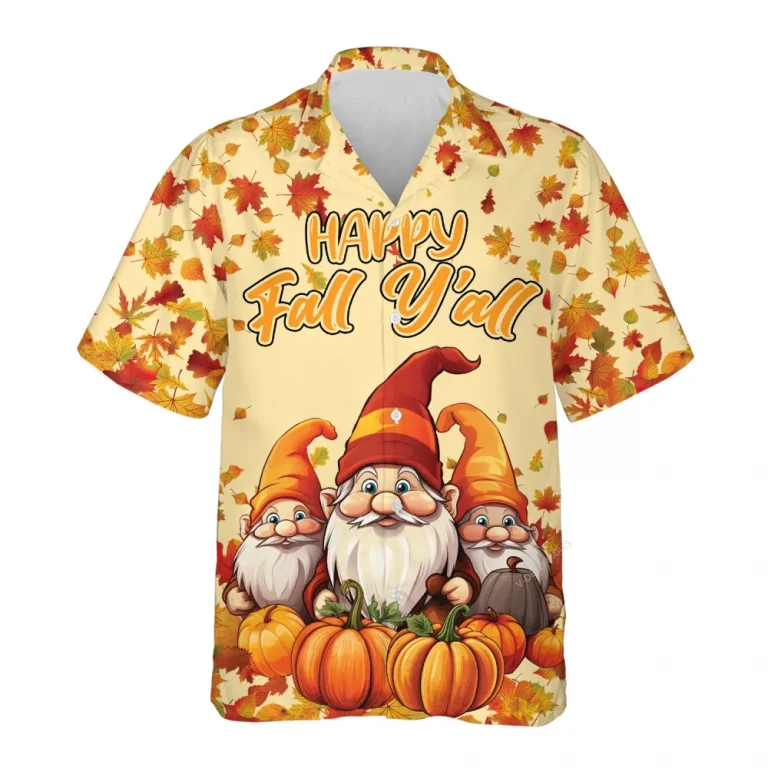 Pumpkins Gnomes Thanksgiving Hawaiian Shirts, Happy Fall Y'all Hawaii Beach Shirts, 3d Aloha Shirts, Thanksgiving Gift Button Down Shirt Short Sleeve
