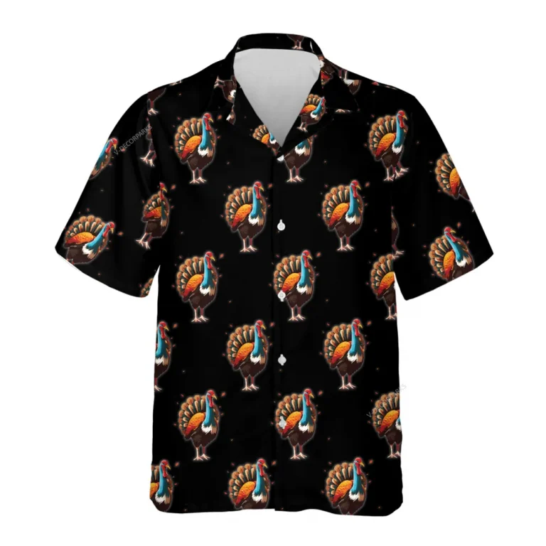 Colorful Turkey Thanksgiving Hawaiian Shirts, Turkeys Pattern Hawaiian Beach Shirts, 3d Aloha Shirts, Thanksgiving Gift Button Down Shirt Short Sleeve