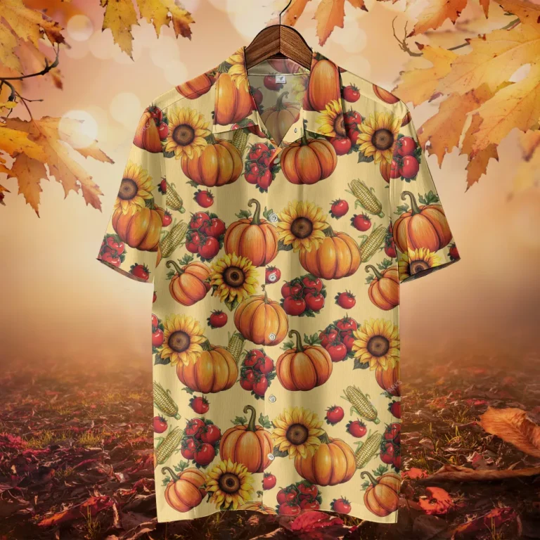 Pumpkins Harvest Thanksgiving Hawaiian Shirt For Men Women, Happy Fall Beach Shirts, 3d Aloha Shirts, Thanksgiving Gift Button Down Shirt Short Sleeve
