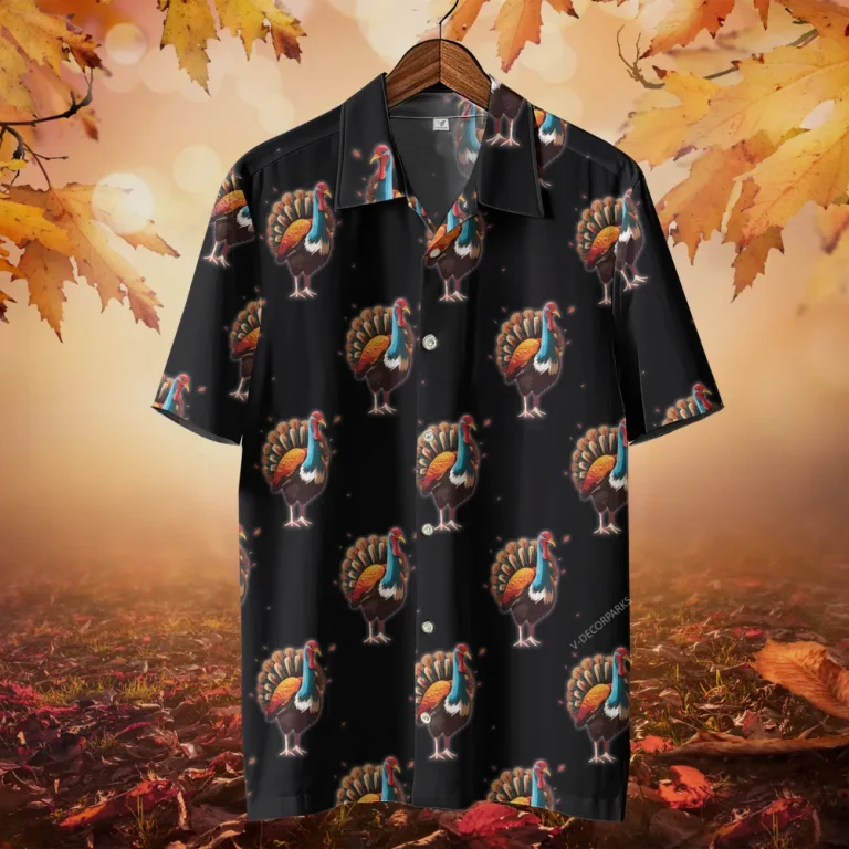 Colorful Turkey Thanksgiving Hawaiian Shirts, Turkeys Pattern Hawaiian Beach Shirts, 3d Aloha Shirts, Thanksgiving Gift Button Down Shirt Short Sleeve