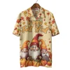 Pumpkins Gnomes Thanksgiving Hawaiian Shirts, Happy Fall Y'all Hawaii Beach Shirts, 3d Aloha Shirts, Thanksgiving Gift Button Down Shirt Short Sleeve