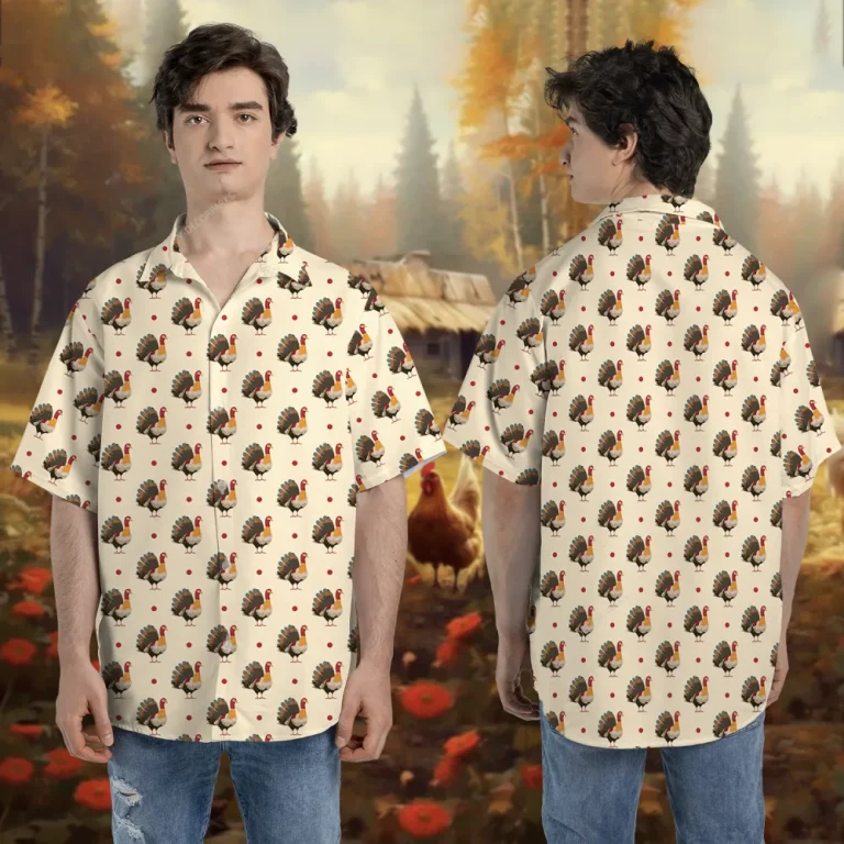Turkey Thanksgiving Hawaiian Shirts, Funny Turkeys Pattern Hawaiian Beach Shirts, 3d Aloha Shirts, Thanksgiving Gift Button Down Shirt Short Sleeve