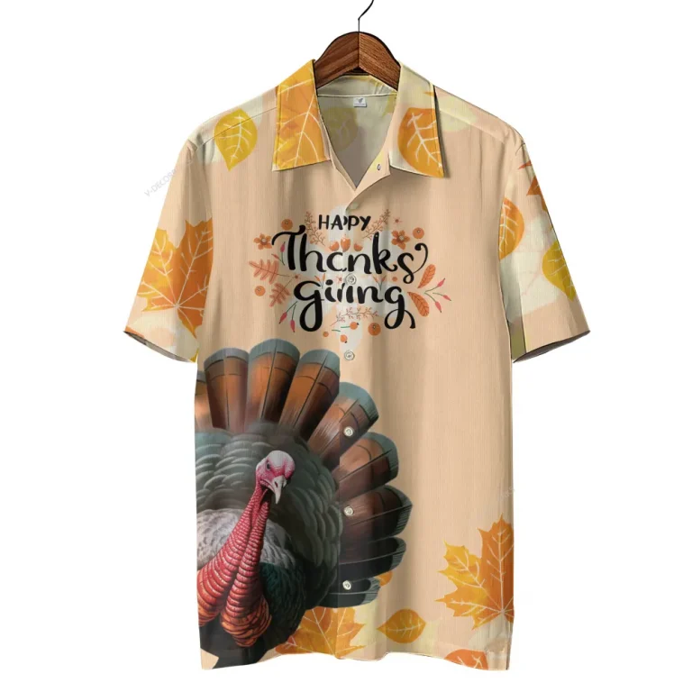 Turkeys Happy Thanksgiving Hawaiian Shirt For Men Women, Happy Turkey Beach Shirts, 3d Aloha Shirts, Thanksgiving Gift Button Down Shirt Short Sleeve