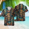 Tropical Tiki Masks Hawaiian Shirt For Men, Tiki Button Vintage Aloha Hawaii Shirt, Casual Printed Beach Summer Shirt, Hawaiian Aloha Shirt