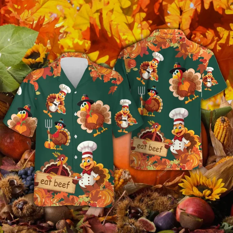 Chef Turkeys Thanksgiving Hawaiian Shirts, Funny Turkeys Hawaiian Beach Shirts, Funny 3d Aloha Shirt, Thanksgiving Gift Button Down Shirt Short Sleeve