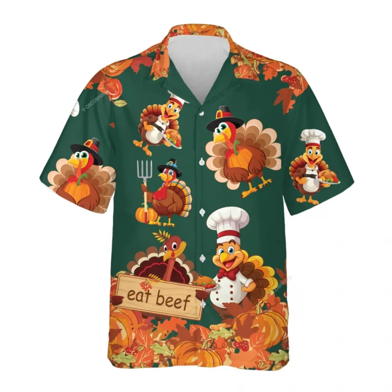 Chef Turkeys Thanksgiving Hawaiian Shirts, Funny Turkeys Hawaiian Beach Shirts, Funny 3d Aloha Shirt, Thanksgiving Gift Button Down Shirt Short Sleeve