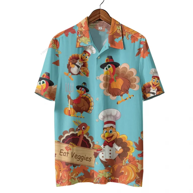 Chef Turkeys Thanksgiving Hawaiian Shirts, Eat Veggies Hawaiian Beach Shirts, Funny 3d Aloha Shirt, Thanksgiving Gift Button Down Shirt Short Sleeve