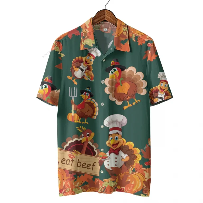 Chef Turkeys Thanksgiving Hawaiian Shirts, Funny Turkeys Hawaiian Beach Shirts, Funny 3d Aloha Shirt, Thanksgiving Gift Button Down Shirt Short Sleeve