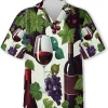 Grape Wine Button Down Hawaiian Shirt For Men, Champagne And Grapes Casual Printed Beach Shirt, Aloha Summer Shirt, Hawaiian Style Shirt