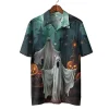 Scary Ghost Halloween Hawaiian Shirts, Scary Night Button Down Short Sleeve Hawaiian Shirts, Haunted Castle Summer Beach Shirts, Horror Aloha Shirt