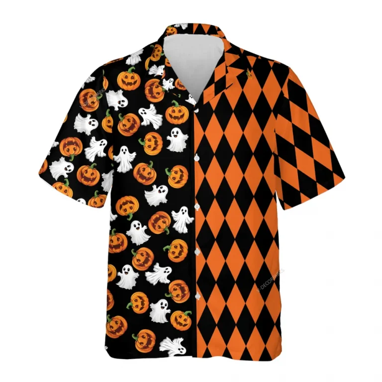 Funny Ghost Pumpkins Halloween Hawaiian Shirts, Halloween Pattern Summer Beach Shirts, Spooky Aloha Shirts Button Down Short Sleeve Hawaiian Shirts