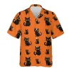 Black Cat Halloween Hawaiian Shirts, Halloween Black Cat Summer Beach Shirt, Spooky Aloha Shirt, Cat Lover Button Down Short Sleeve Hawaiian Shirts