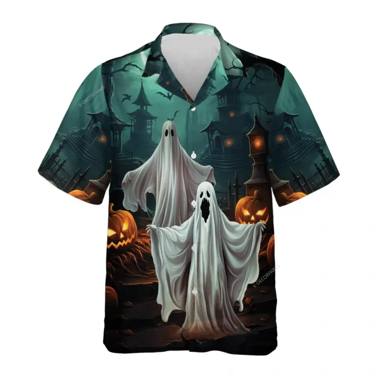 Scary Ghost Halloween Hawaiian Shirts, Scary Night Button Down Short Sleeve Hawaiian Shirts, Haunted Castle Summer Beach Shirts, Horror Aloha Shirt