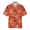 Spide Web Halloween Hawaiian Shirts, Bat Spider Summer Beach Shirts, Spooky Aloha Shirts, Halloween Pattern Button Down Short Sleeve Hawaiian Shirts