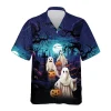 Horror Ghost Halloween Hawaiian Shirts, Scary Night Button Down Short Sleeve Shirts, Halloween Cemetery Summer Beach Shirts, Halloween Aloha Shirts