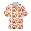 Candy Pumpkins Halloween Hawaiian Shirts, Spooky Aloha Shirts, Halloween Pattern Summer Beach Shirt, Halloween Button Down Short Sleeve Hawaiian Shirt