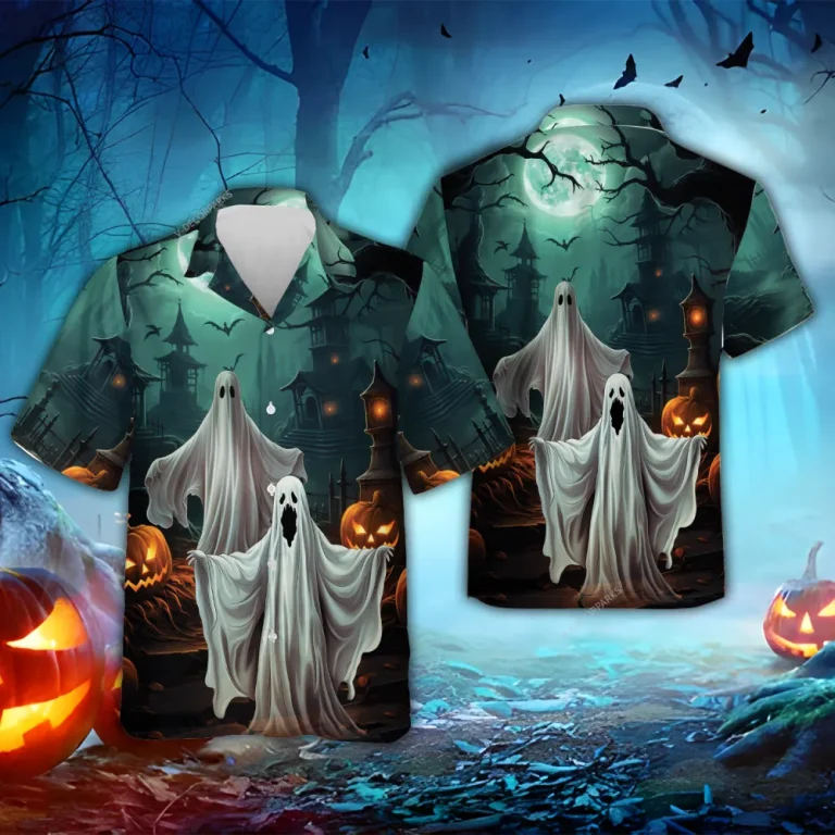 Scary Ghost Halloween Hawaiian Shirts, Scary Night Button Down Short Sleeve Hawaiian Shirts, Haunted Castle Summer Beach Shirts, Horror Aloha Shirt
