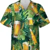 Beer And Hop Tropical Pattern Hawaiian Shirts For Men, Tropical Summer Button Down Hawaiian Shirt Short Sleeve, Vintage Aloha Hawaii Shirt