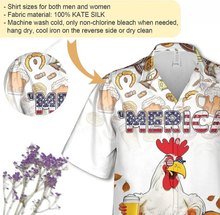 American Patriotic Chicken With Beer Hawaiian Shirts For Men, Chicken Button Down Hawaiian Shirt Short Sleeve, Patriotic Shirt, Hawaiian Aloha Shirt