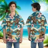 Funny Bigfoot Surfing And Hibiscus Flower Hawaiian Shirt, Surfing In Summer Button Down Short Sleeve Shirt, Bigfoot Shirt, Sasquatch Aloha Shirt